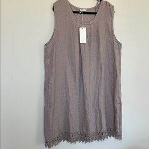 NWT Belllambra  100 % linen Flax taupe Sleeveless Tunic with Lace Hem 3x